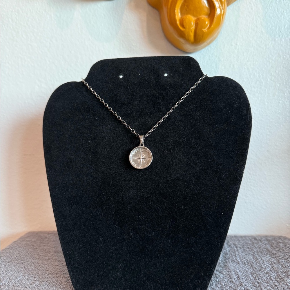CRAFT’D Silver Compass Pendant Necklace, no tarnish, hypoallergenic